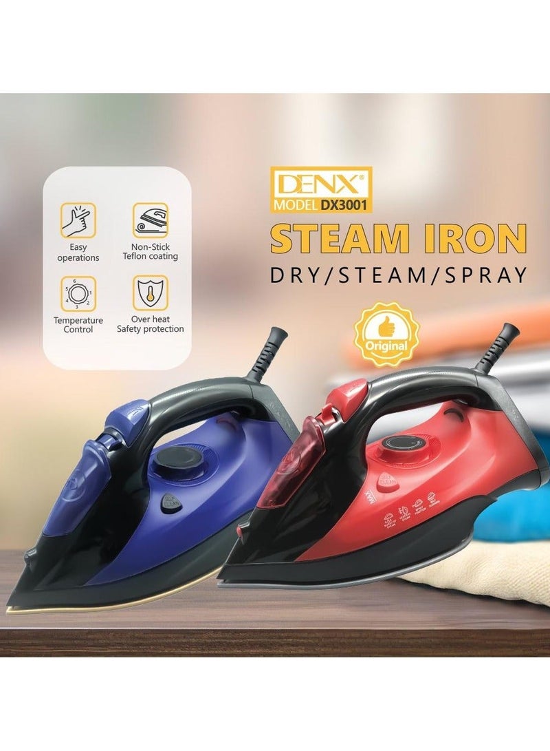 Denx Multifunctional Steam Iron with Non-Stick Soleplate, Wet/Dry Function/Temperature Control, Dry/Steam Burst/Steam/Vertical Steam/Spray - Image 1