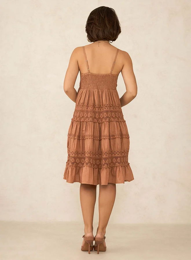 Virgio VIRGIO 100% Cotton Strappy Tiered Lace Dress