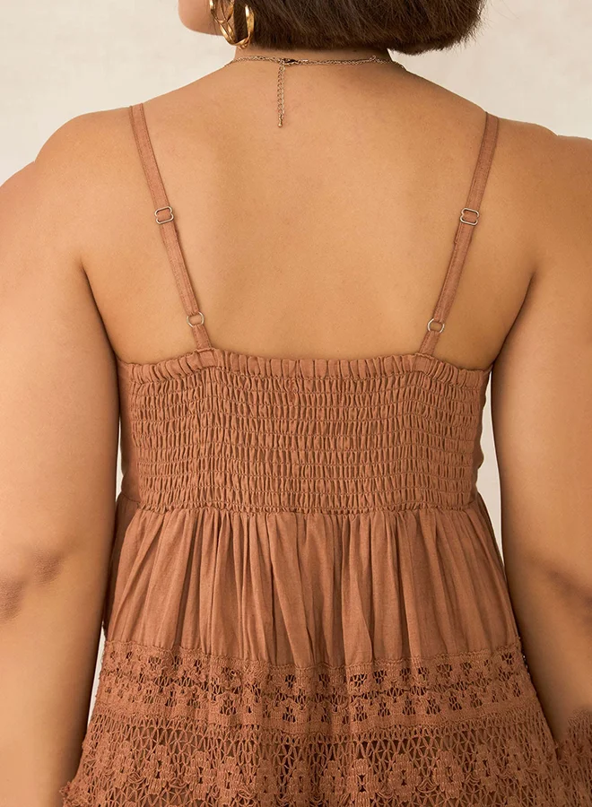 Virgio VIRGIO 100% Cotton Strappy Tiered Lace Dress