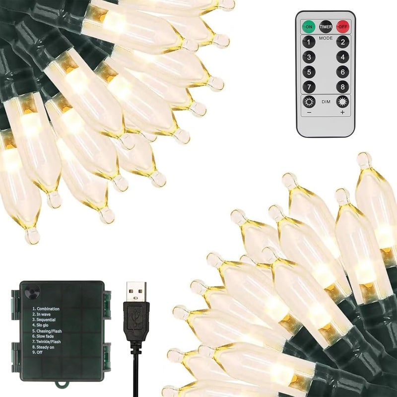 XTF2015 Christmas Lights 66ft 200 LED Battery String Lights Timer Memory Function USB or Battery Powered Waterproof for Indoor Outdoor Decoration Warm White - Image 1