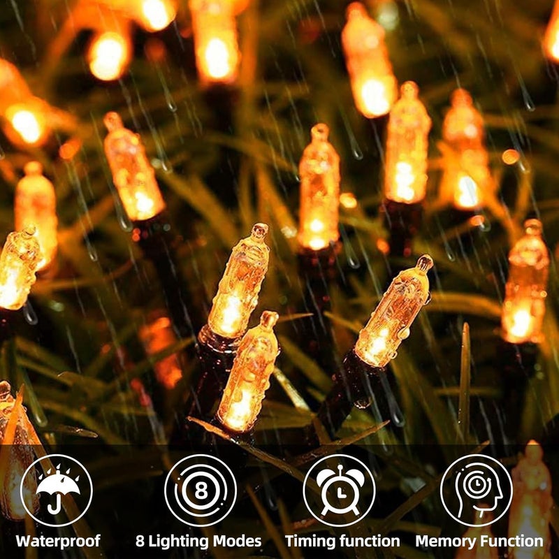 XTF2015 Christmas Lights 66ft 200 LED Battery String Lights Timer Memory Function USB or Battery Powered Waterproof for Indoor Outdoor Decoration Warm White - Image 4