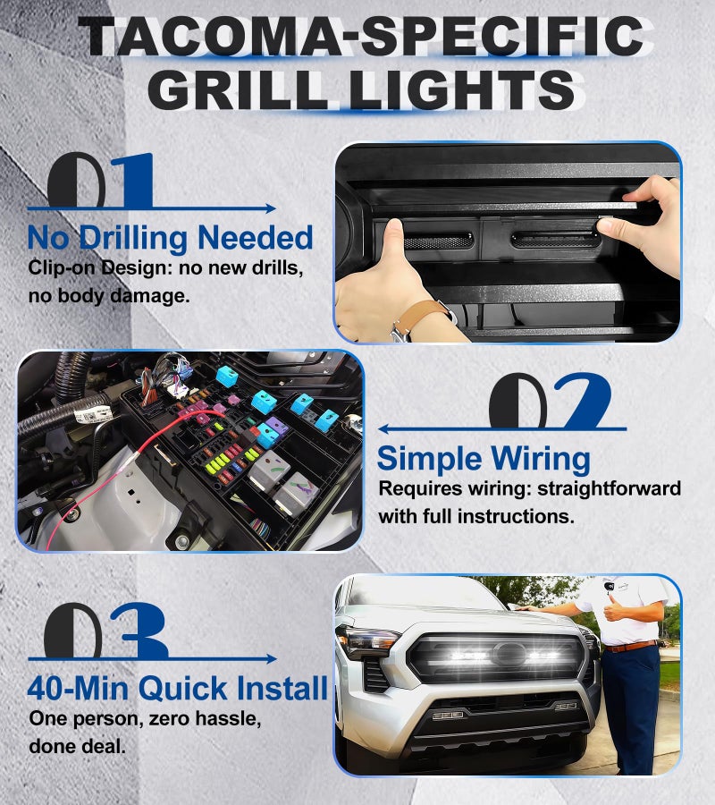NEOXIST Direct-Snap LED Grill Lights for 2024 2025 2026 Toyota Tacoma Raptor Lights Front Grille Light Bar 4th Gen Tacoma Accessories (White, SR SR5 Only) - Image 5