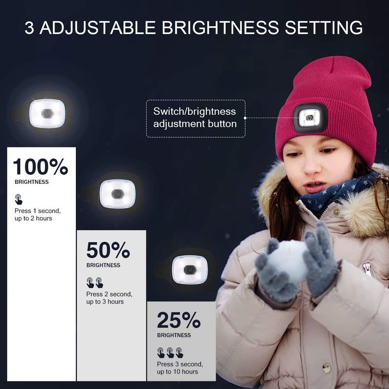 YunTuo Store LED Beanie for Kids, Unisex Rechargeable Headlamp Hat Winter Night Lighted Cap, Gifts for Kids Boys Girls - Image 4