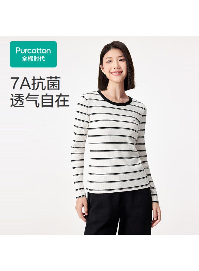 purcotton Classic Striped Long Sleeve T-Shirt For Women, Commute Fashion Simple And Casual - Image 2