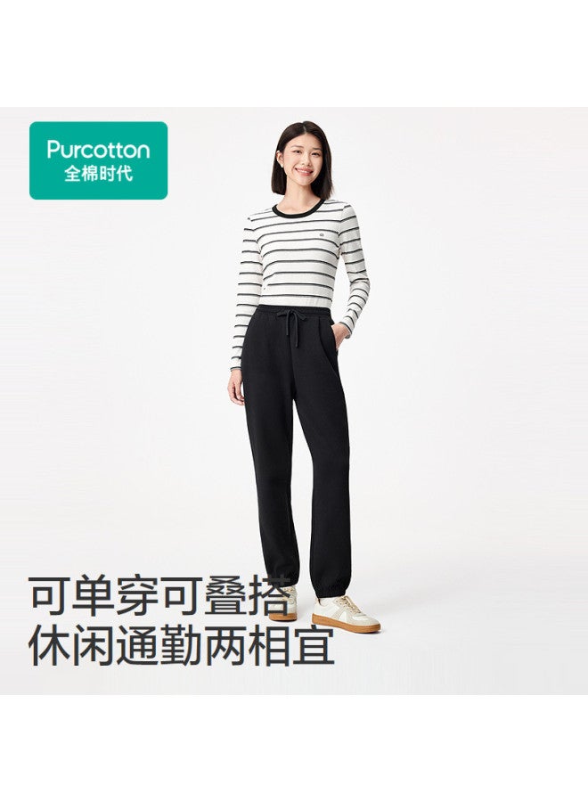 purcotton Classic Striped Long Sleeve T-Shirt For Women, Commute Fashion Simple And Casual - Image 3