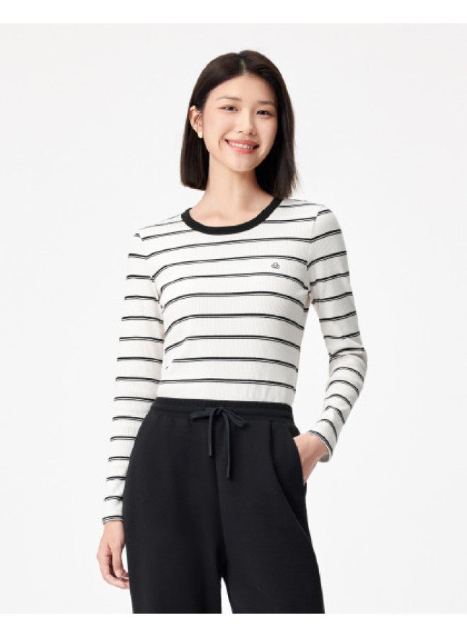 purcotton Classic Striped Long Sleeve T-Shirt For Women, Commute Fashion Simple And Casual - Image 1