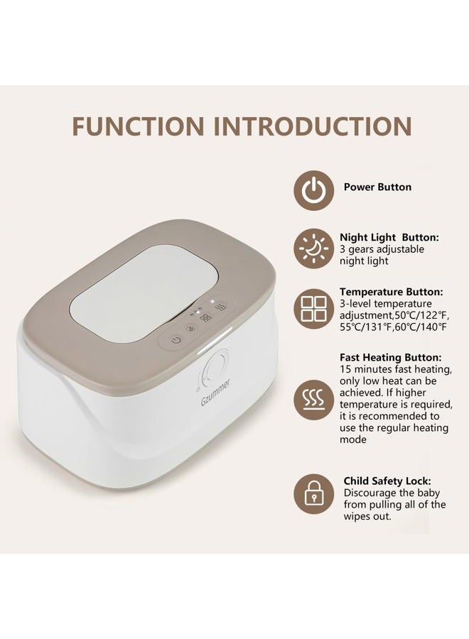 Gzummer Baby Wipe Warmer, Wipe Warmer and Baby Wet Wipes Dispenser, 3 Temperature Control Large Capacity Wipes Warmer for Babies with Night Light (Gray+White) - Image 4