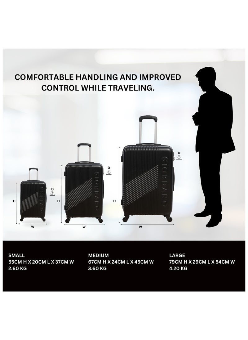 GIORDANO - GIORDANO Logo Series Luggage Set Black, 3 Piece ABS Hard Shell Lightweight Durable 4 Wheels Suitcase Trolley Bag With Secure 3 Digits Number Lock. (20/24/28 INCH ) - Image 1