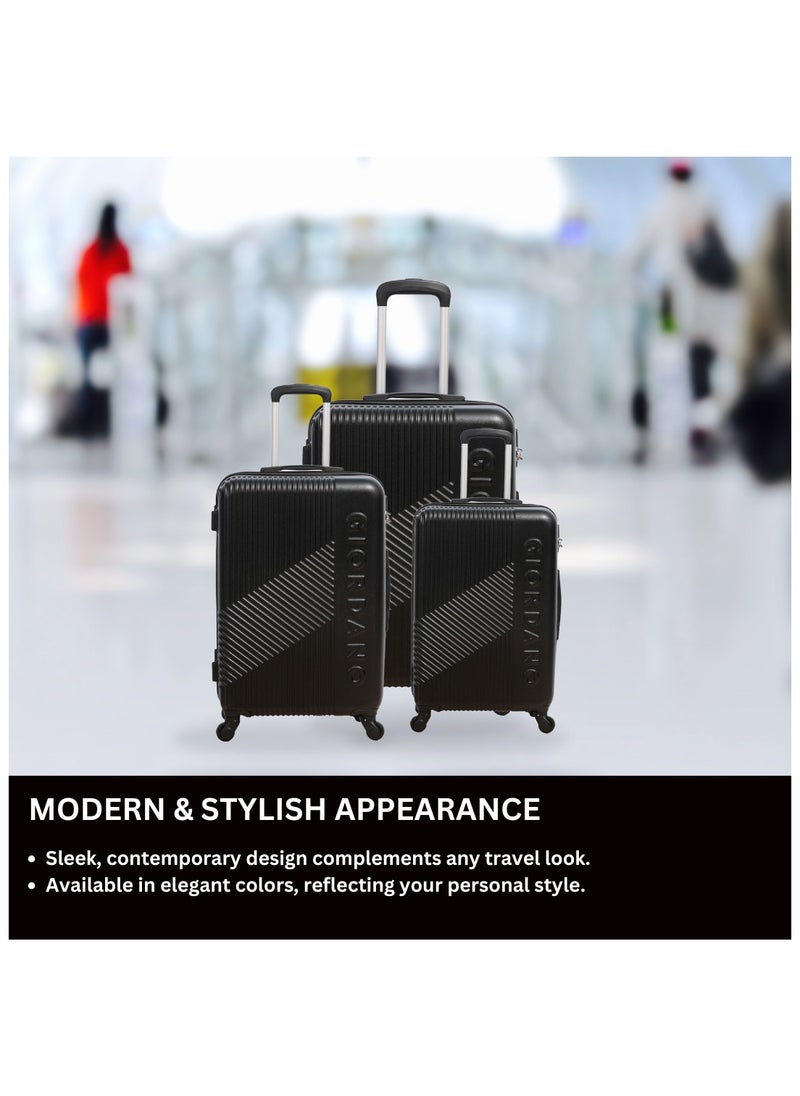 GIORDANO GIORDANO Logo Series Luggage Set Black, 3 Piece ABS Hard Shell Lightweight Durable 4 Wheels Suitcase Trolley Bag With Secure 3 Digits Number Lock. (20/24/28 INCH )  - Image 2