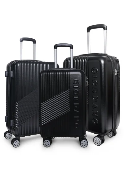 GIORDANO GIORDANO Logo Series Upgraded Luggage Set Black, 3 Piece ABS Hard Shell Lightweight Durable 4 Double Wheels Suitcase Trolley Bag With Secure 3 Digits Number Lock. (20/24/28 INCH )