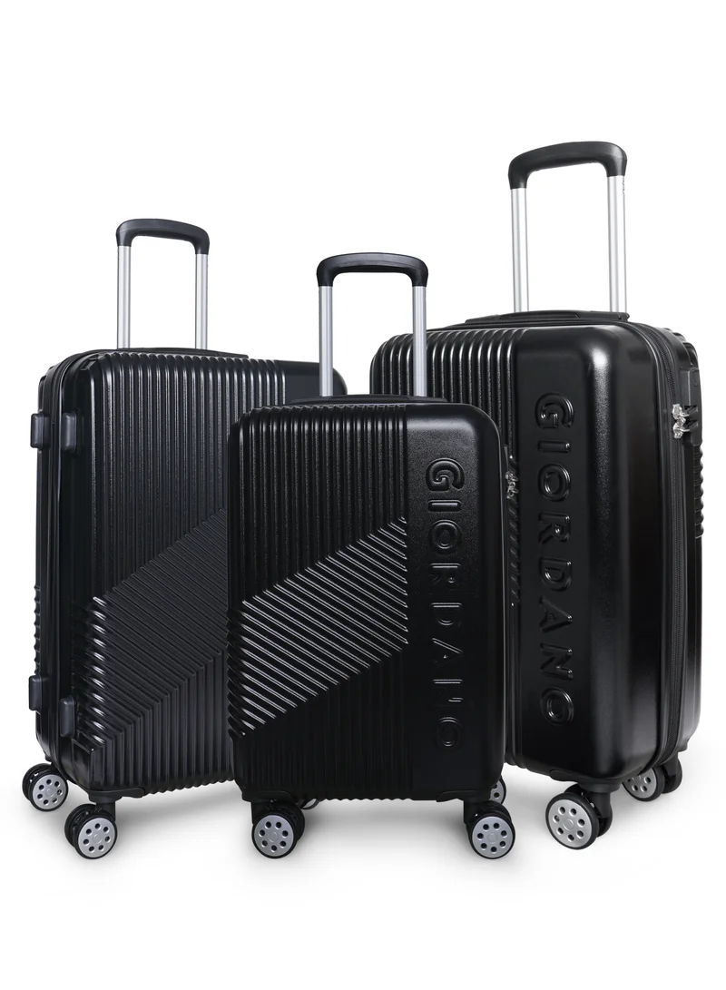 GIORDANO GIORDANO Logo Series Upgraded Luggage Set Black, 3 Piece ABS Hard Shell Lightweight Durable 4 Double Wheels Suitcase Trolley Bag With Secure 3 Digits Number Lock. (20/24/28 INCH )