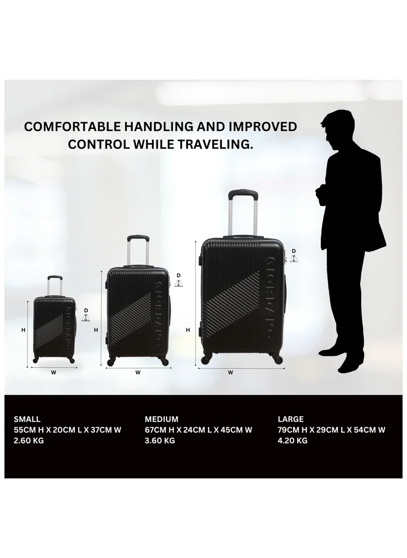 جيوردانو GIORDANO Logo Series Luggage Set Black, 3 Piece ABS Hard Shell Lightweight Durable 4 Wheels Suitcase Trolley Bag With Secure 3 Digits Number Lock. (20/24/28 INCH )