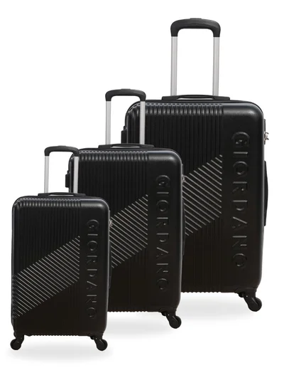 جيوردانو GIORDANO Logo Series Luggage Set Black, 3 Piece ABS Hard Shell Lightweight Durable 4 Wheels Suitcase Trolley Bag With Secure 3 Digits Number Lock. (20/24/28 INCH )