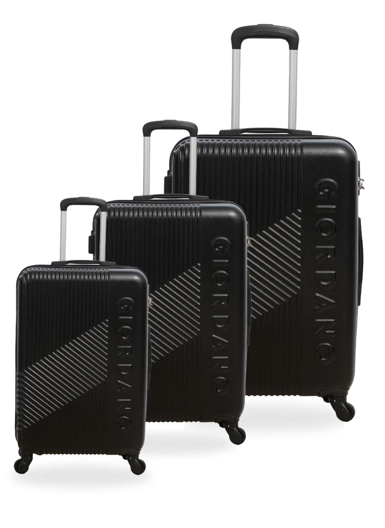 GIORDANO GIORDANO Logo Series Luggage Set Black, 3 Piece ABS Hard Shell Lightweight Durable 4 Wheels Suitcase Trolley Bag With Secure 3 Digits Number Lock. (20/24/28 INCH )