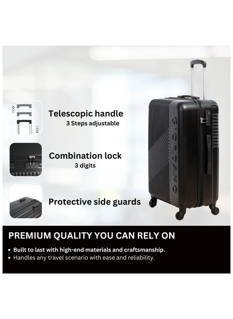 جيوردانو GIORDANO Logo Series Luggage Set Black, 3 Piece ABS Hard Shell Lightweight Durable 4 Wheels Suitcase Trolley Bag With Secure 3 Digits Number Lock. (20/24/28 INCH )