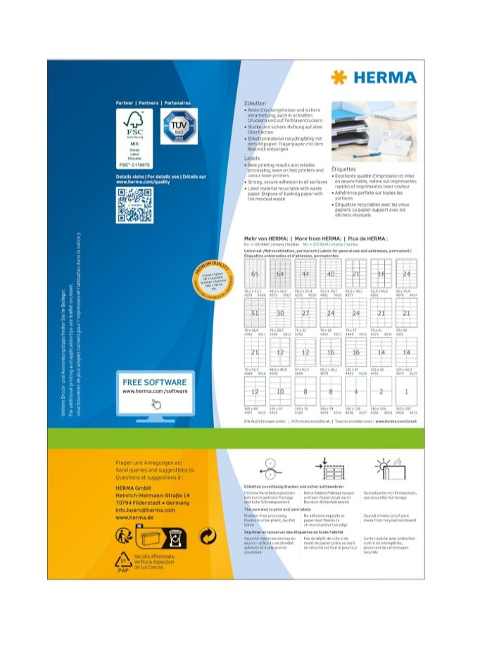 Herma Multipurpose Self Adhesive Labels, 10 Labels Per A4 Sheet, 1000 Labels for Laser and Inkjet Printers, Large, 105 x 57mm  - Image 2
