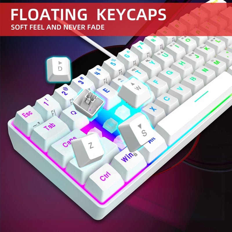 Snpurdiri 60% Wired Gaming Keyboard, 61 Keys RGB Backlit Wrist Rest Ultra-Compact Mini Waterproof Keyboard for PC Computer Gamer (White) - Image 4