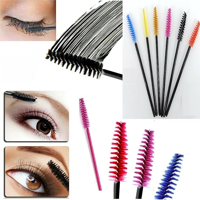 MISKEEN Mascara Wands Bulk Disposable Eyelash Eye Brow Brushes Applicator Spoolie Applicator Lash Extensions Makeup Black Silver Pink Red Tool Set BLACK 500 - Image 1