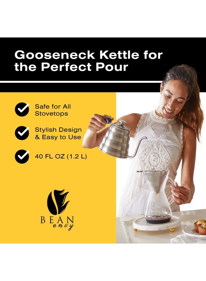 Bean Envy Pour Over Coffee Kettle - 40 oz, Stainless Steel, Gooseneck Coffee and Tea Kettle with Thermometer and Ergonomic Handle - Image 2
