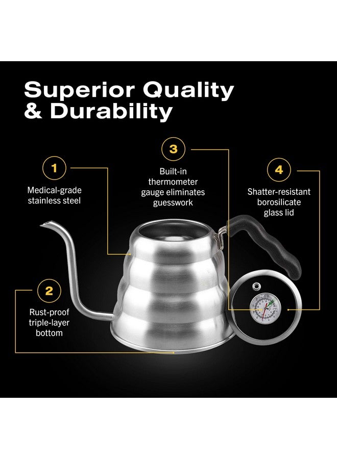 Bean Envy Pour Over Coffee Kettle - 40 oz, Stainless Steel, Gooseneck Coffee and Tea Kettle with Thermometer and Ergonomic Handle - Image 4