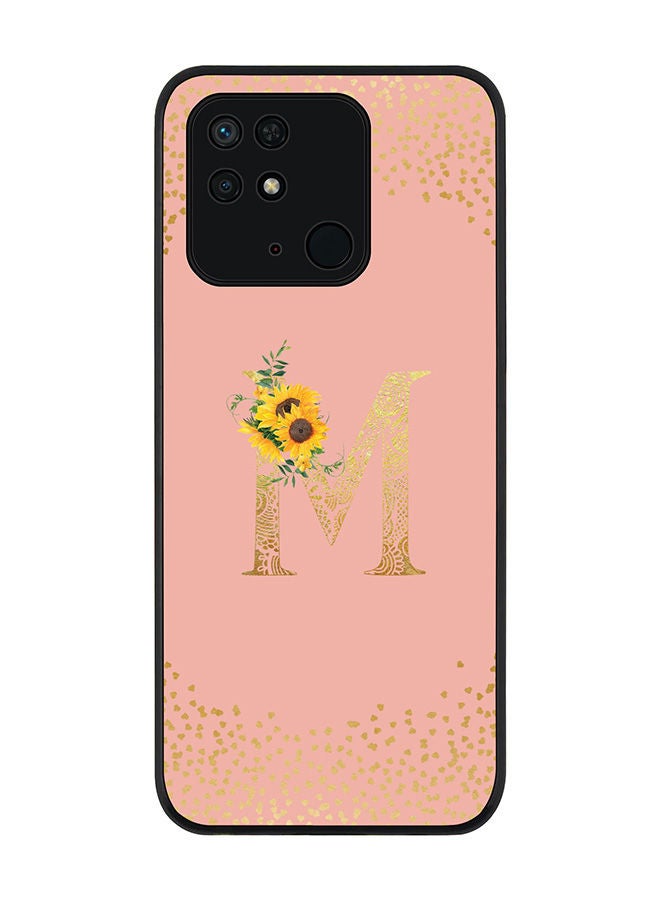 Stylizedd Rugged Black edge case for Redmi 10C 4G  Slim fit Soft Case Flexible Rubber Edges Anti Drop TPU Gel Thin Cover - Custom Monogram Initial Letter Floral Pattern Alphabet - M (Rose Pink ) - Image 1