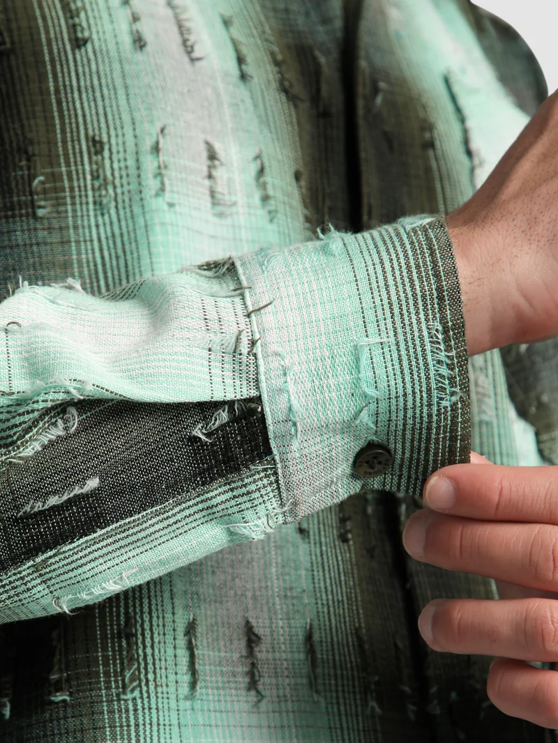 Beyoung Green Frayed Check Shirt