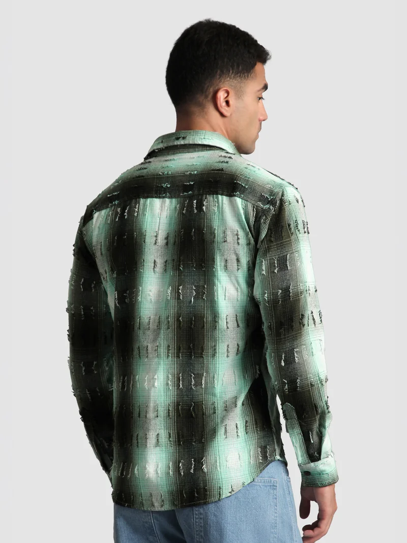 Beyoung Green Frayed Check Shirt