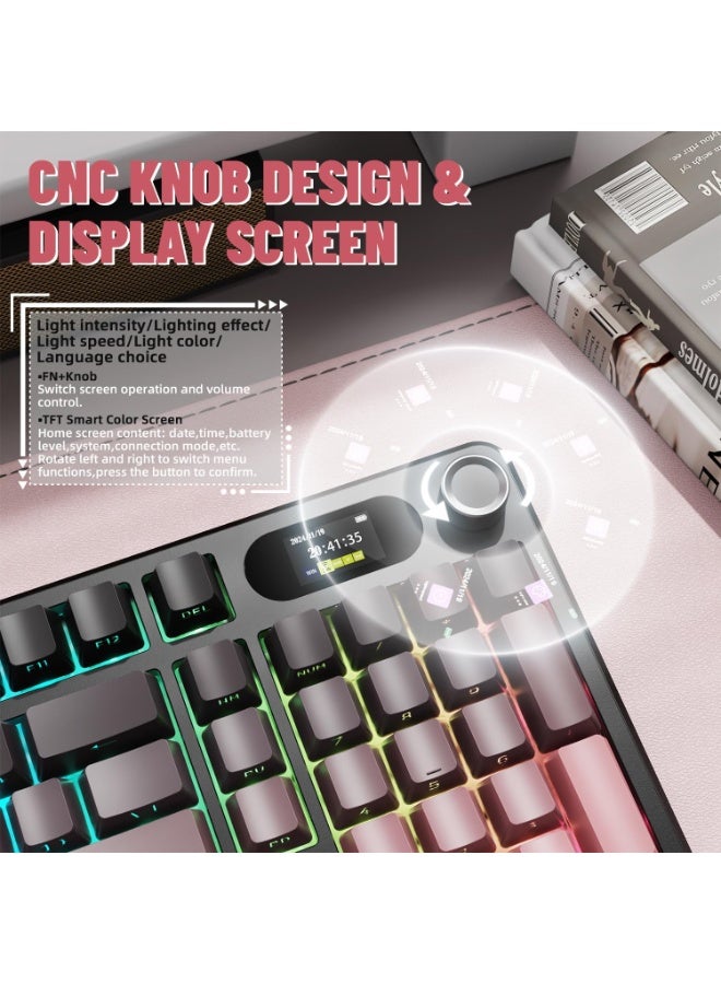 هجوم القرش كيبورد ميكانيكي لاسلكي اتاك شارك X98 برو مع شاشة ومقبض 2.4G/USB-C/بلوتوث 5.0 قابل للتبديل السريع 102 مفتاح، كيبورد العاب باضاءة RGB للكمبيوتر وماك وبلاي ستيشن 4 واكس بوكس - Image 4