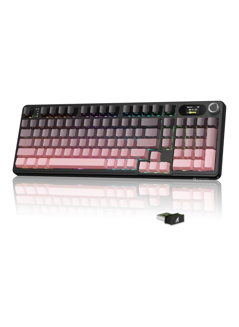 هجوم القرش كيبورد ميكانيكي لاسلكي اتاك شارك X98 برو مع شاشة ومقبض 2.4G/USB-C/بلوتوث 5.0 قابل للتبديل السريع 102 مفتاح، كيبورد العاب باضاءة RGB للكمبيوتر وماك وبلاي ستيشن 4 واكس بوكس - Image 1