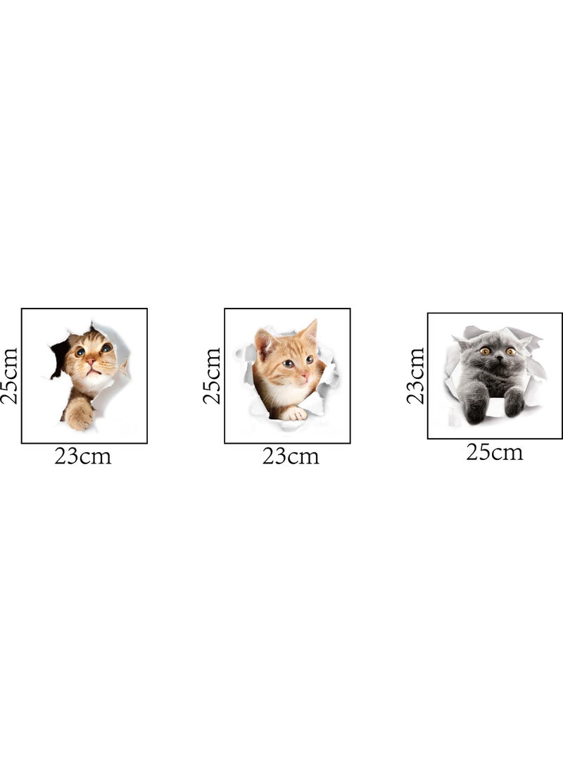 Generic - 3Pcs Cute cartoon 3D cat pattern wallpaper home bedroom toilet waterproof toilet sticker XH2007 - Image 1
