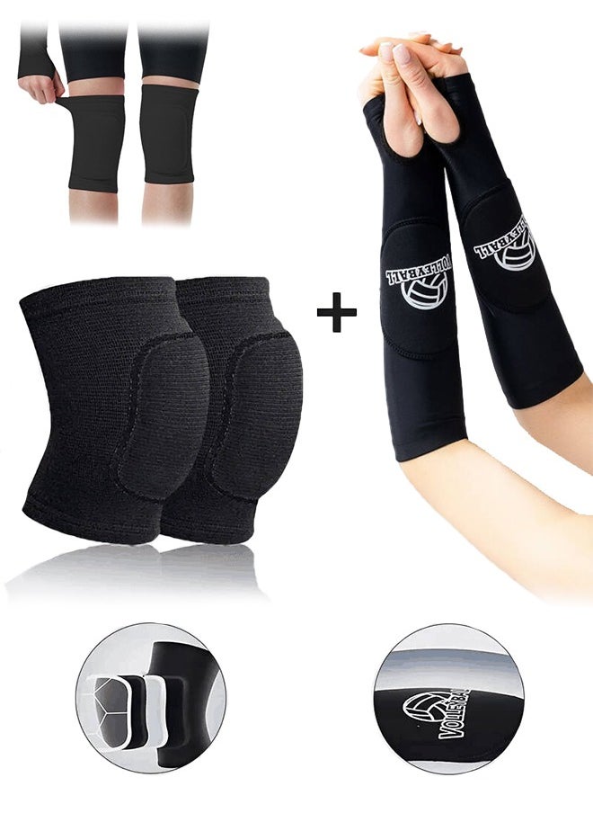Lemon 2 Pieces Volleyball Accessories ,Including Volleyball Knee Pads and Arm Sleeves, with Protection Pads and Thumb Hole for Women Girls Teens Training  - Image 1