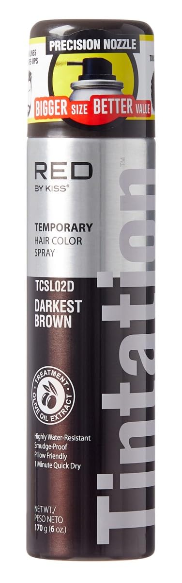 Red by Kiss Red by Kiss Tintation Temporary Hair Color Spray Instant Gray Root Touch Up Coverage WaterResistant  SmudgeProof Easy Wash Out Barber  Hairline TouchUp QuickDry Darkest Brown 6 oz