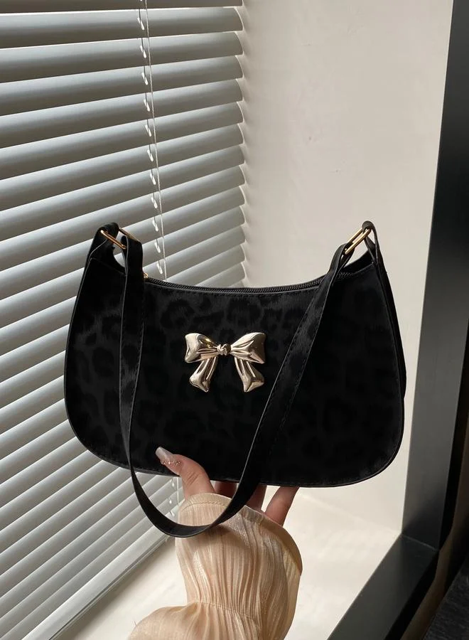 Take Two Leopard Print Bow Detail Shoulder Bag