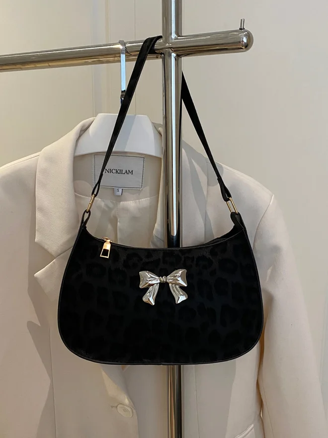 Take Two Leopard Print Bow Detail Shoulder Bag