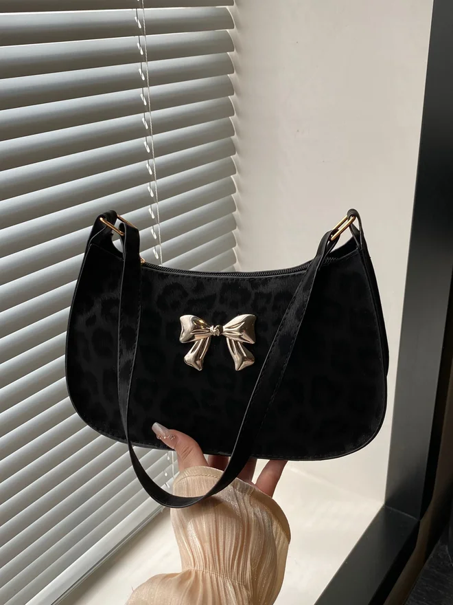 Take Two Leopard Print Bow Detail Shoulder Bag
