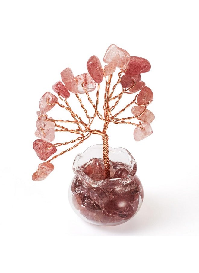 KISSITTY KISSITTY Chakra Crystal Tree Small Natural Strawberry Quartz Chips Healing Stone Tree Figurine Fairy Garden Landscape Aquarium Feng Shui Decoration for DIY Bonsai Craft Indoor Home Decor  - Image 1