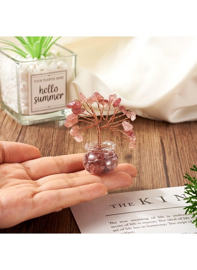KISSITTY KISSITTY Chakra Crystal Tree Small Natural Strawberry Quartz Chips Healing Stone Tree Figurine Fairy Garden Landscape Aquarium Feng Shui Decoration for DIY Bonsai Craft Indoor Home Decor  - Image 3