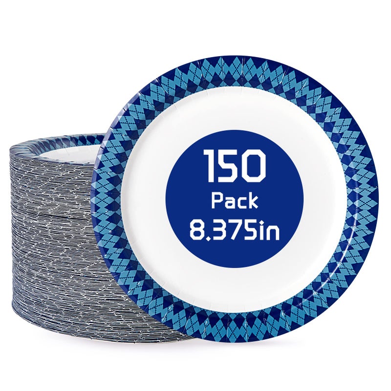 JOLLY PARTY 837 inch Paper Plates 150 Count Everyday Plates Soak Proof Paper Plate for Everyday Use