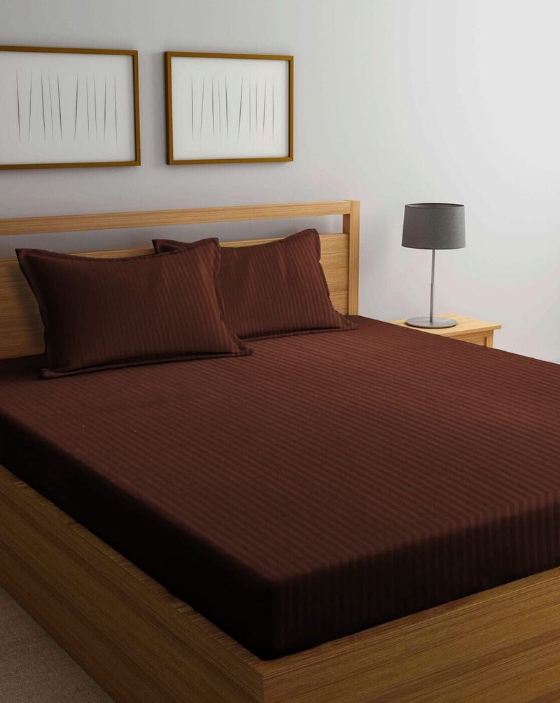 AEROHAVEN™ Linen 100% Cotton 210 Tc Double King Bed Size Bedsheet with 2 King Size Pillow Covers - (Queen Bed (90 inch x 100 inch), Coffee) - Image 1