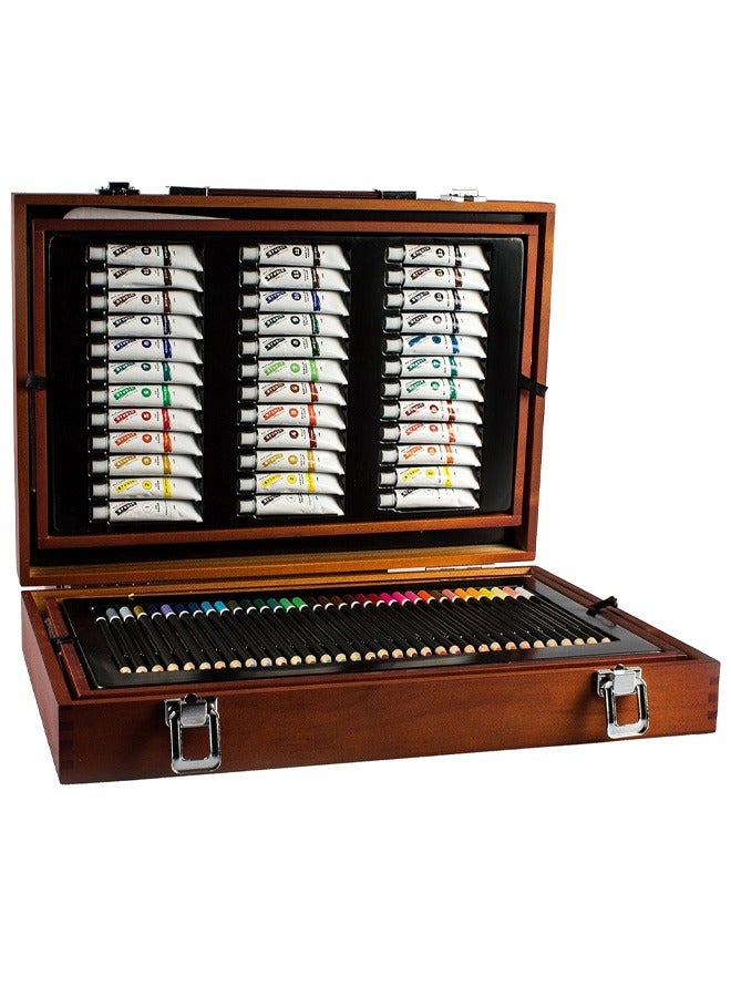 تايمي مجموعة فنية فاخرة مكونة من 174 قطعة مجموعة رسم عالية الجودة – حقيبة خشبية أنيقة – مجموعة وسائط مختلطة كاملة – مثالية للأطفال والمبتدئين والمهنيين والفنانين - Image 1