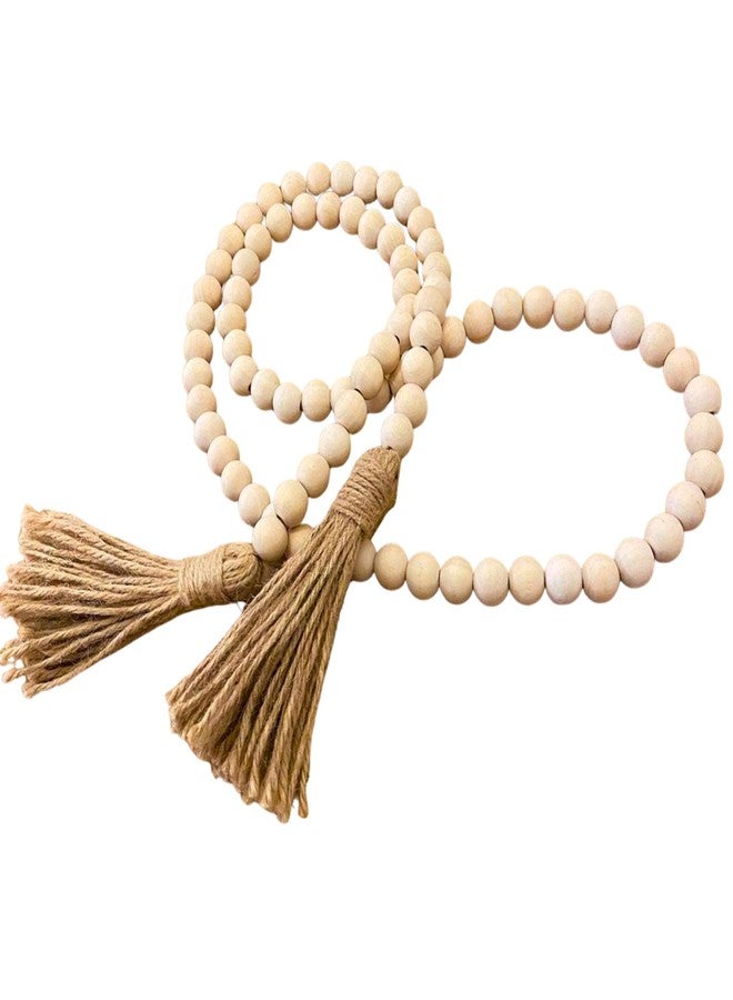 PROBENEX 58in Wood Bead Garland with Tassels, Farmhouse Rustic Decor for Coffee Table & Shelf (Natural) - Image 1