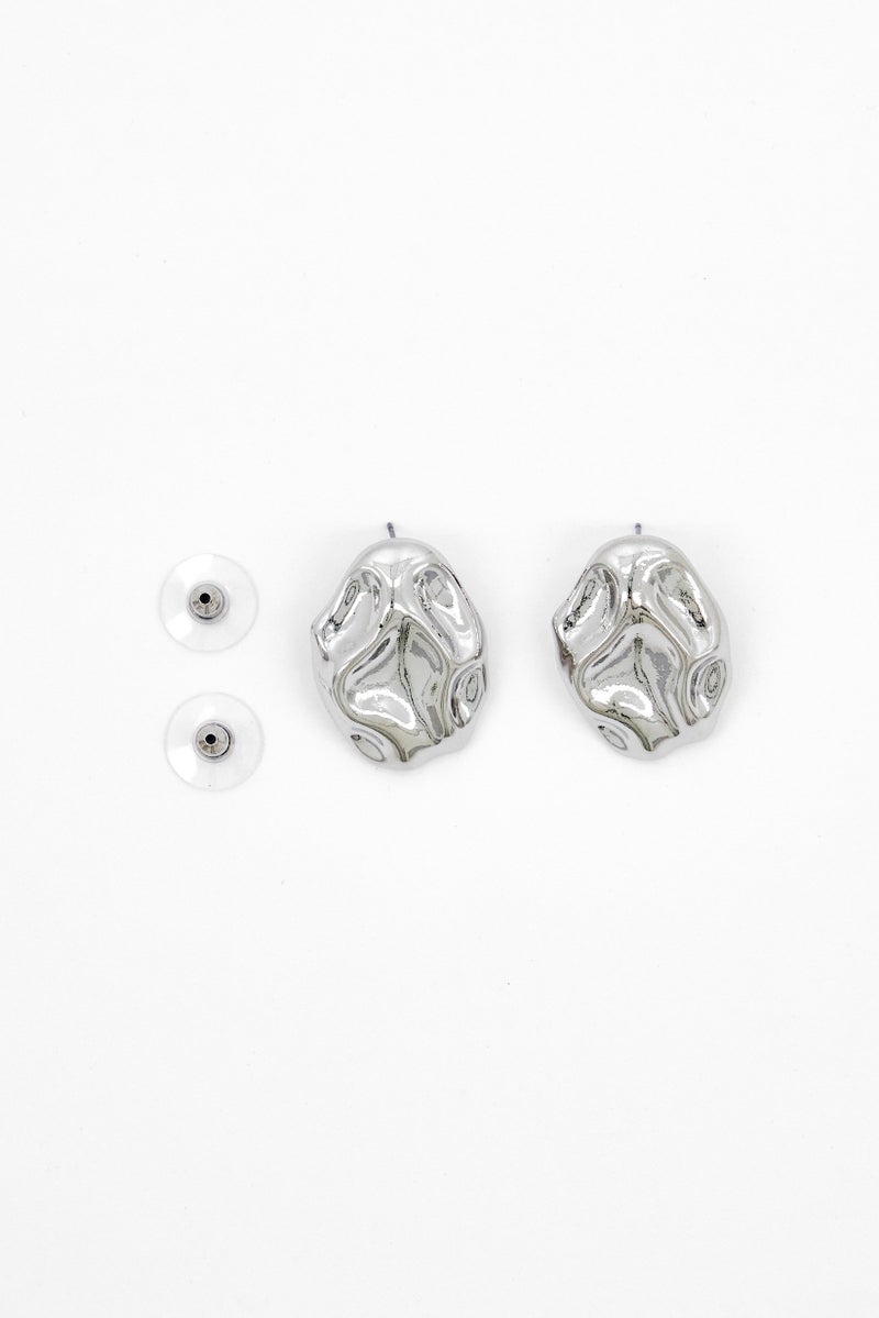 ADINA EDEN Women Pebble Stud Earrings, Silver - Image 3