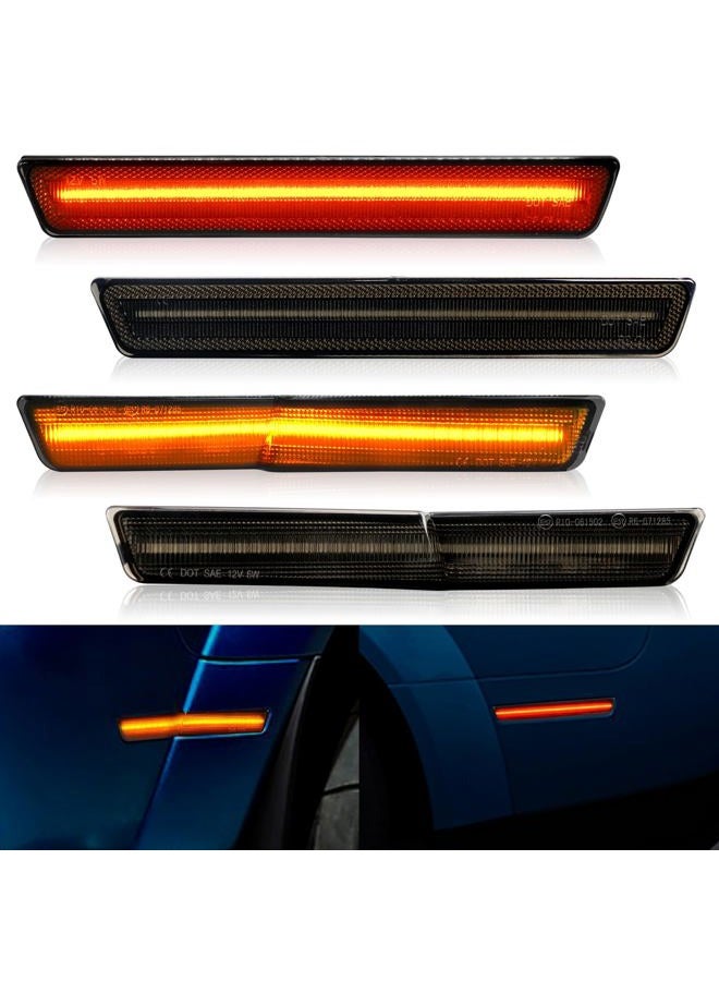 FetonAuto LED Amber Red Front Rear Side Marker Lights for Dodge Challenger SRT Hellcat Redeye Widebody 2018-2022, R/T Scat Pack Demon Super Stock Jailbreak, Smoked Lens Bumper Turn Signal Fender Parking Lamp - Image 1