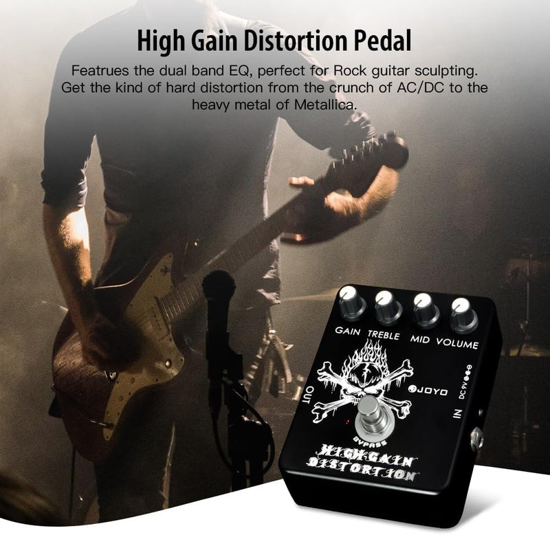 JOYO High Gain Distortion Pedal from AC/DC Crunch to Heavy Metal with Full Range EQ for Electric Guitar Effect - Bypass (JF-04) - Image 2