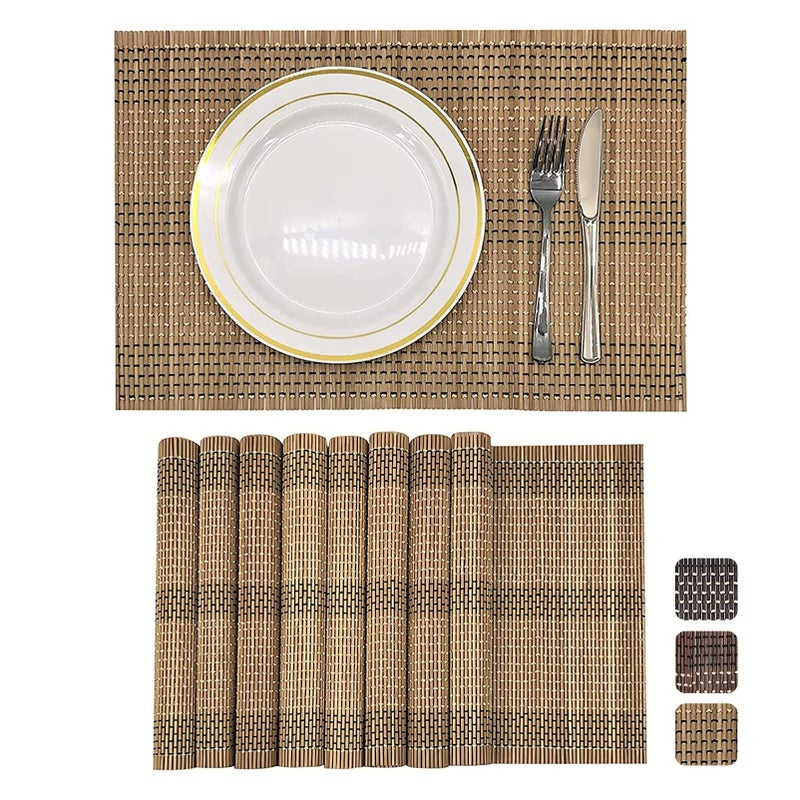 ANDSTAR Set of 8 Pcs Bamboo Placemats Natural AntiSlip Bamboo Placemats Washable HeatResistant Table Mats for Dining Room and Kitchen BrownWhiteBlack