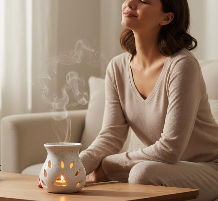 AURA DECOR AuraDecor Aroma Oil Diffuser Burner for Home Decor and Fragrance Diffuser 1 Tealight Candle (White, Medium) - Image 2