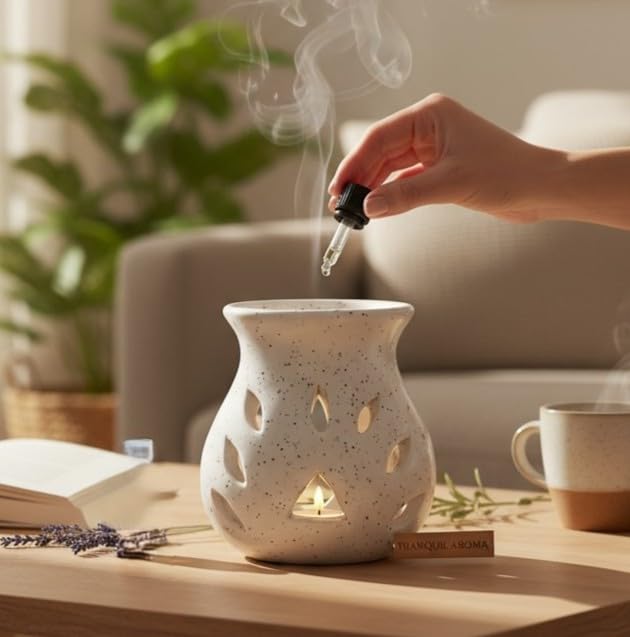AURA DECOR AuraDecor Aroma Oil Diffuser Burner for Home Decor and Fragrance Diffuser 1 Tealight Candle (White, Medium) - Image 5