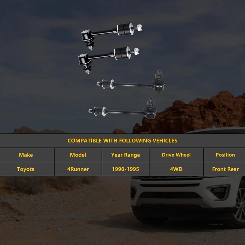 HHCM 4pc Rear Sway Bar End Links and Front Stabilizer Bar Link Kit K80380 K80565, Front Rear Sway Bar Link Kit for Toyota 4Runner 1990 1991 1992 1993 1994 1995 4WD, Suspension Stabilizer Bar Link - Image 2