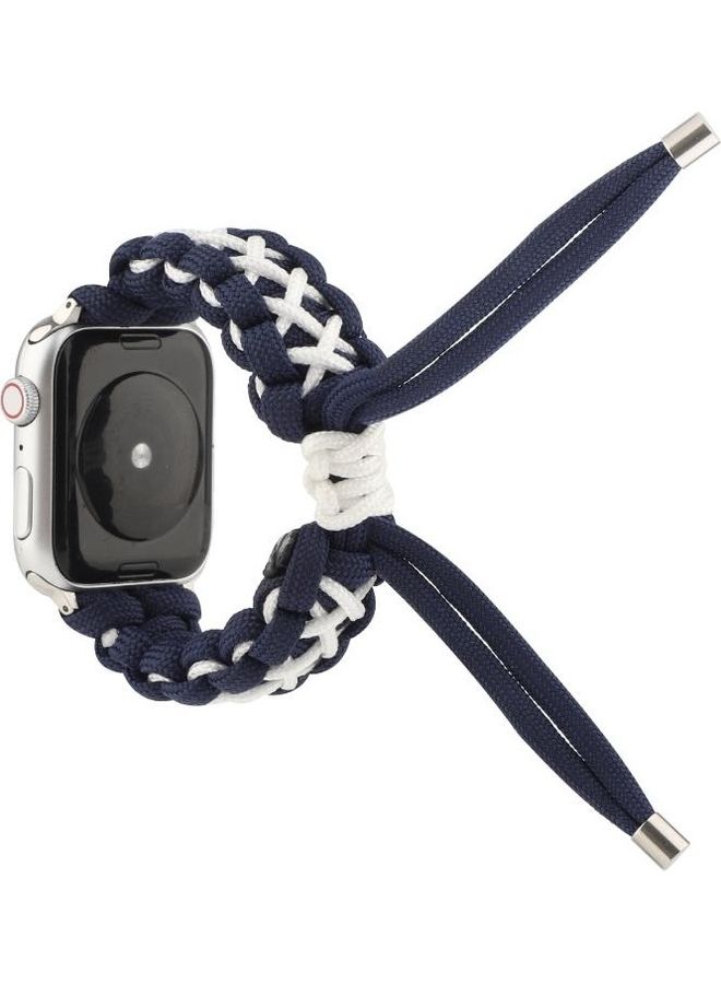 NIBEMINENT Braided Umbrella Cord Strap For Apple Series 7/6/SE/5/4/3/2/1 41/40/38mm Royal Blue/White - Image 1