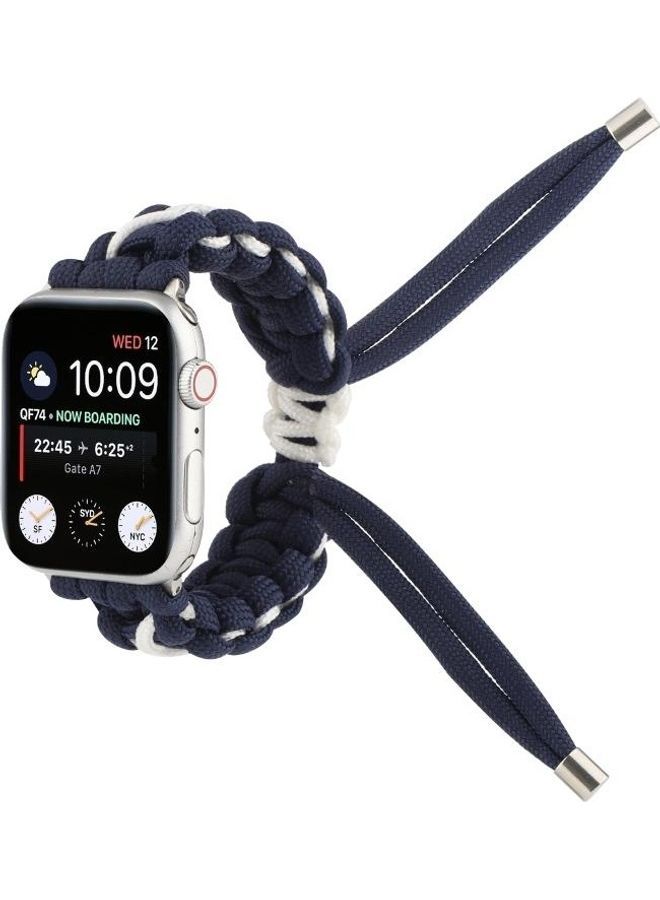 NIBEMINENT Braided Umbrella Cord Strap For Apple Series 7/6/SE/5/4/3/2/1 41/40/38mm Royal Blue/White - Image 3